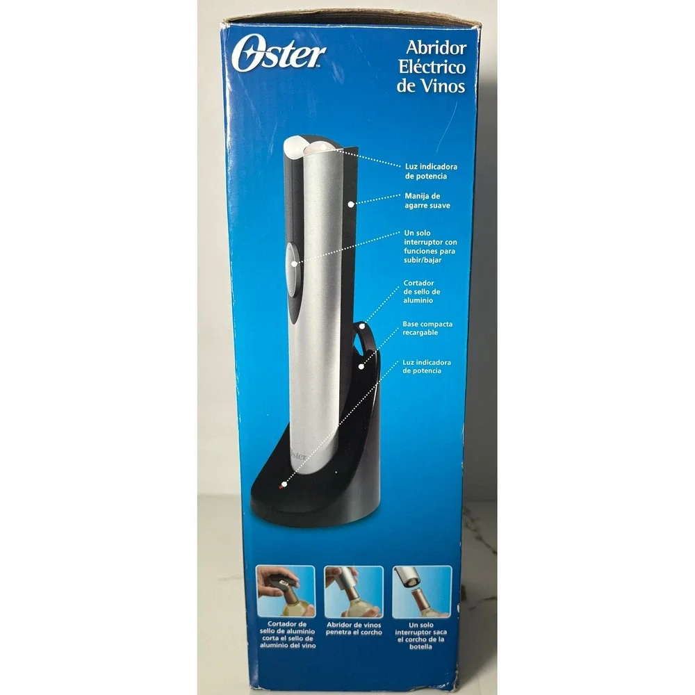 Oster Electric Wine Opener Cordless Rechargeable‎ Silver Black 4207 Foil Cutter